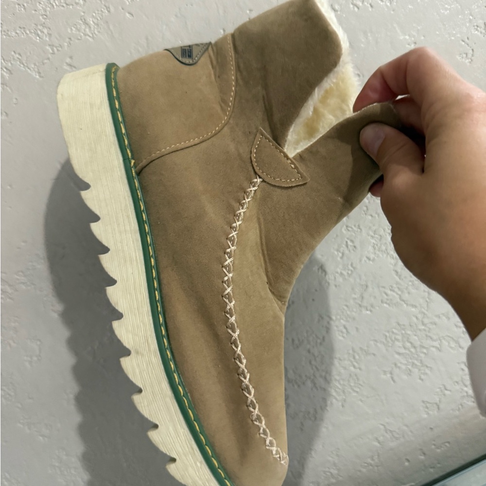 Tan Suede Ankle Boots with White Sole